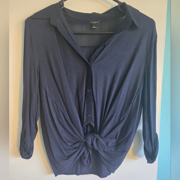Ann Taylor Navy Blue Tie Blouse Size Small - Picture 1 of 3